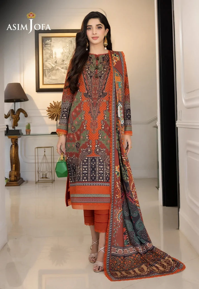 Pakistani Asim Jofa Unstitched Three Piece - Orange