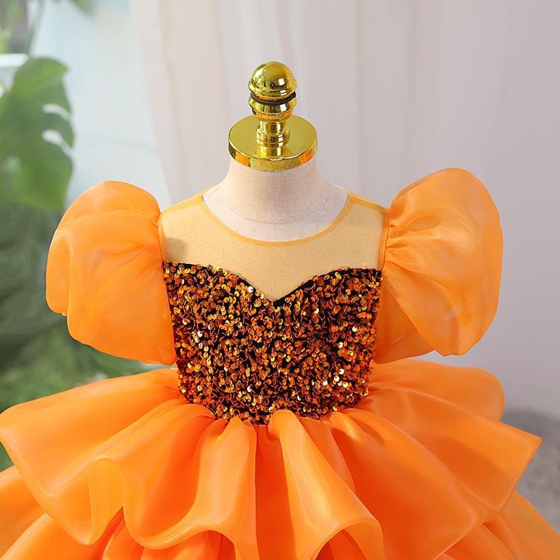 Imported Girls Korean Style Party Dress - Papaya Orange