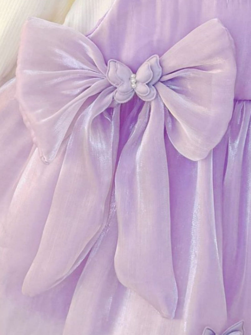 Imported Girls Korean Style Frock - Purple X White
