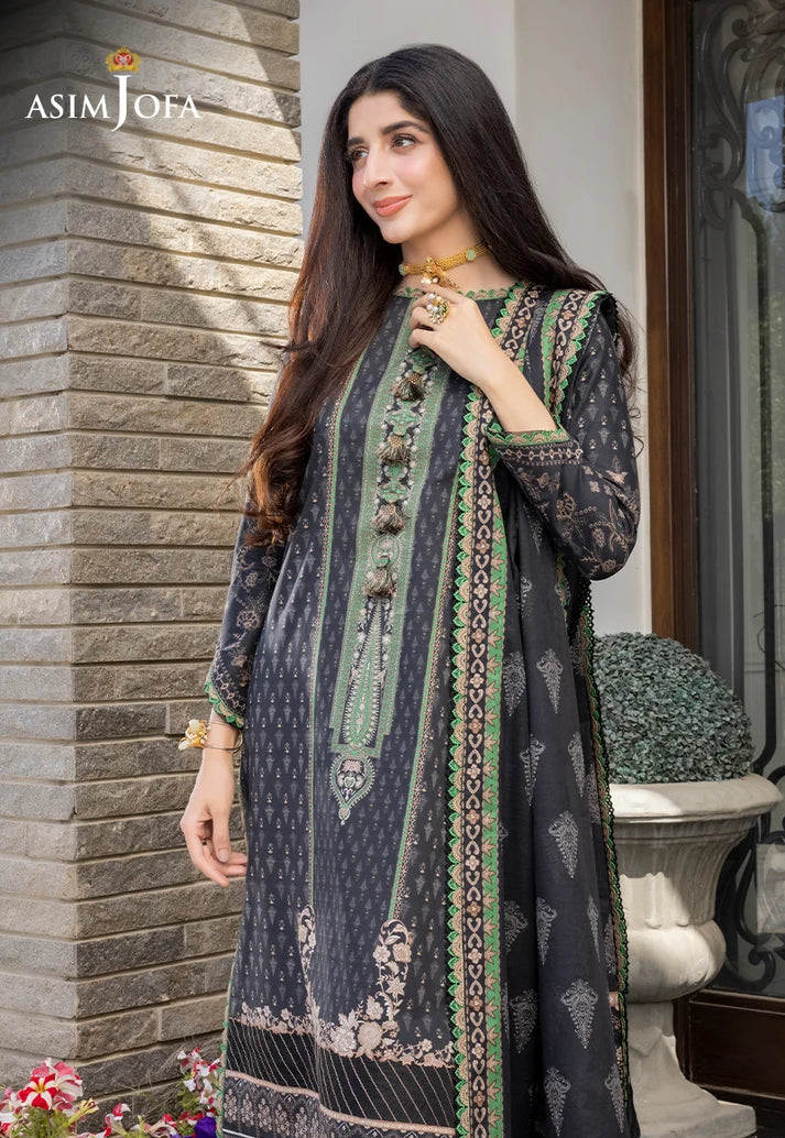 Pakistani Asim Jofa Unstitched Three Piece - Black