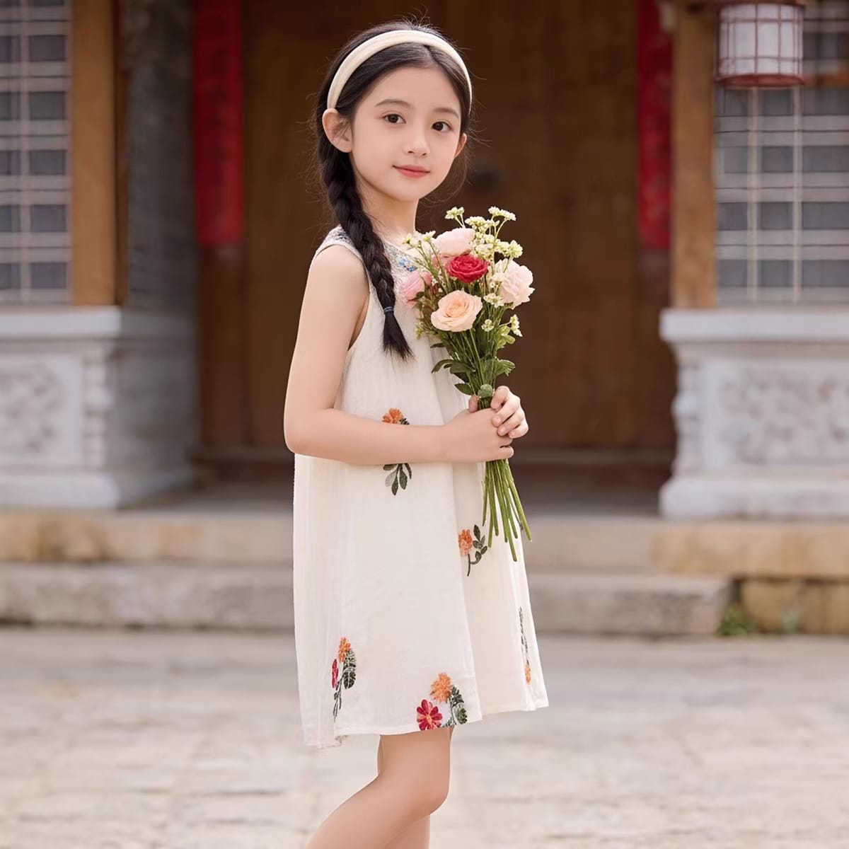Imported Girls Korean Style Frock - Timberwolf