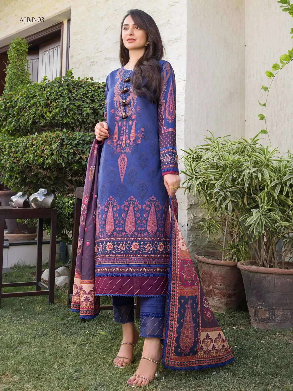Pakistani Asim Jofa Embroidered Lawn Unstitched Three Piece - AJRP-03