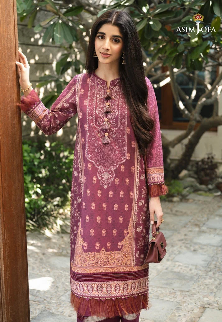 Pakistani Asim Jofa Unstitched Three Piece - Magenta