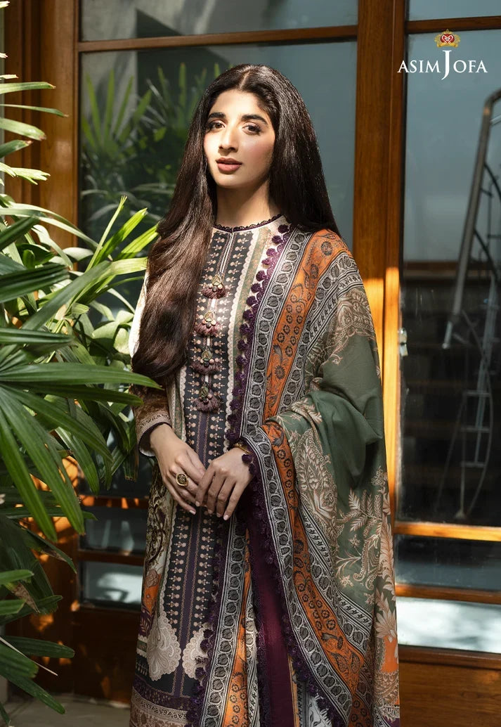 Pakistani Asim Jofa Embroidered Lawn Unstitched Three Piece - Off White