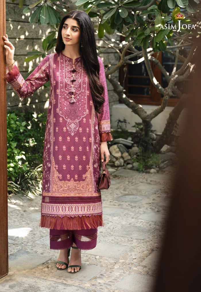 Pakistani Asim Jofa Unstitched Three Piece - Magenta