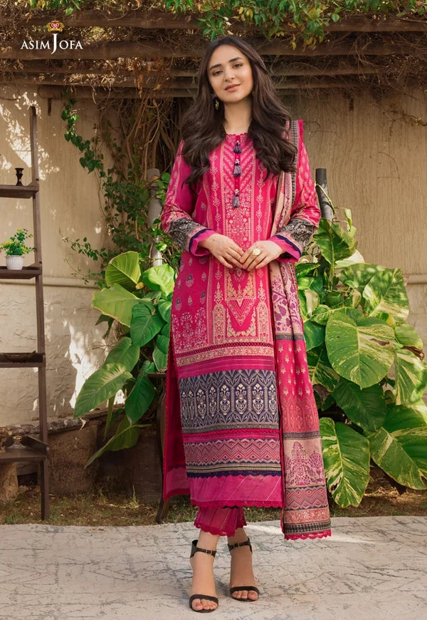 Pakistani Asim Jofa Unstitched Three Piece - Pink