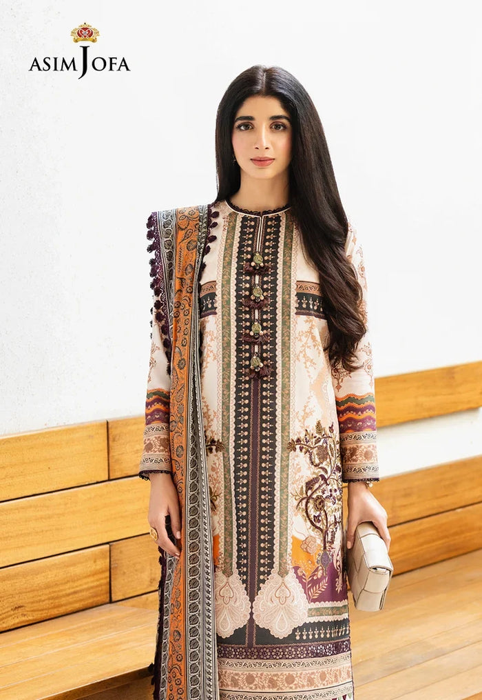 Pakistani Asim Jofa Embroidered Lawn Unstitched Three Piece - Off White