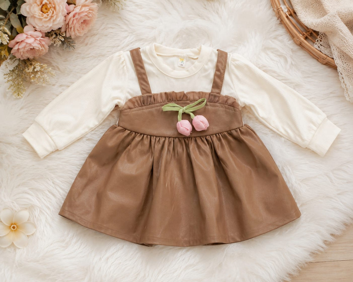 Imported Girls Korean Style Frock - Brown
