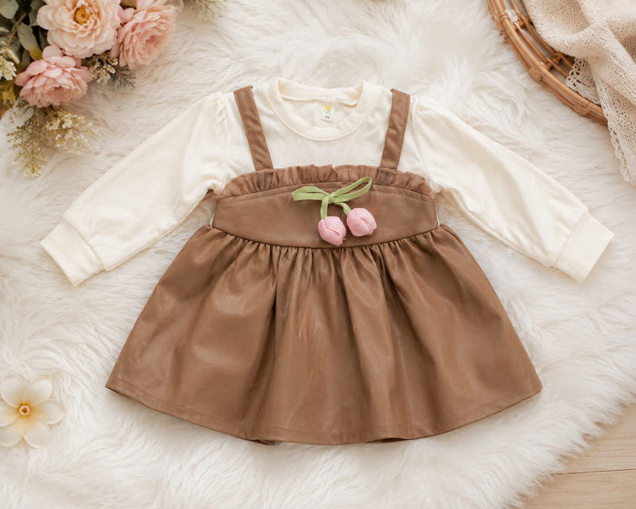 Imported Girls Korean Style Frock - Brown