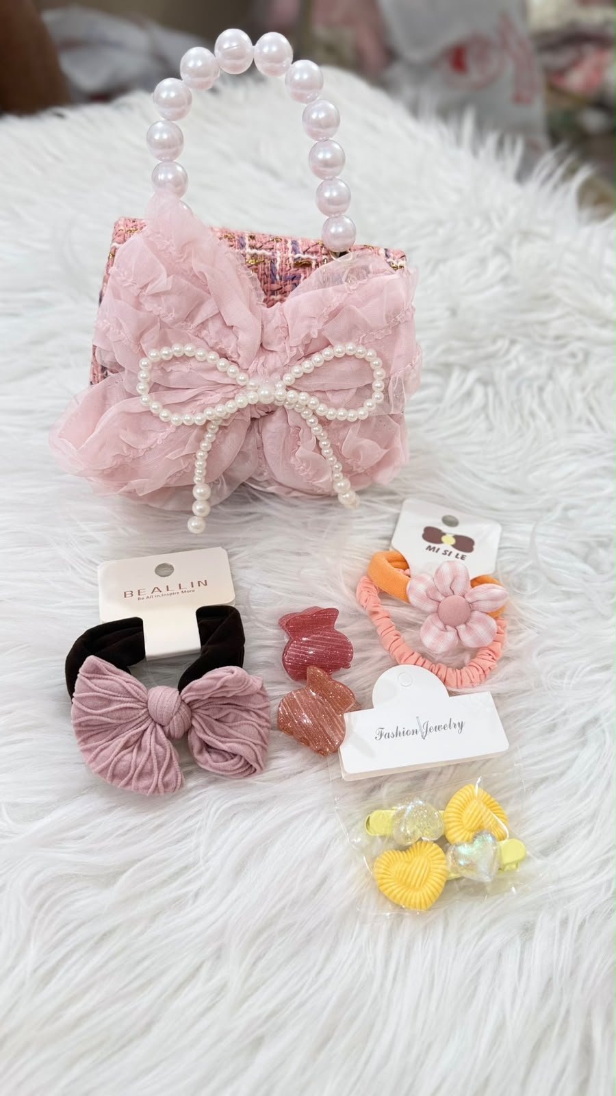 Kids Girls Cute Bag And Hair Clip Combo - Pink