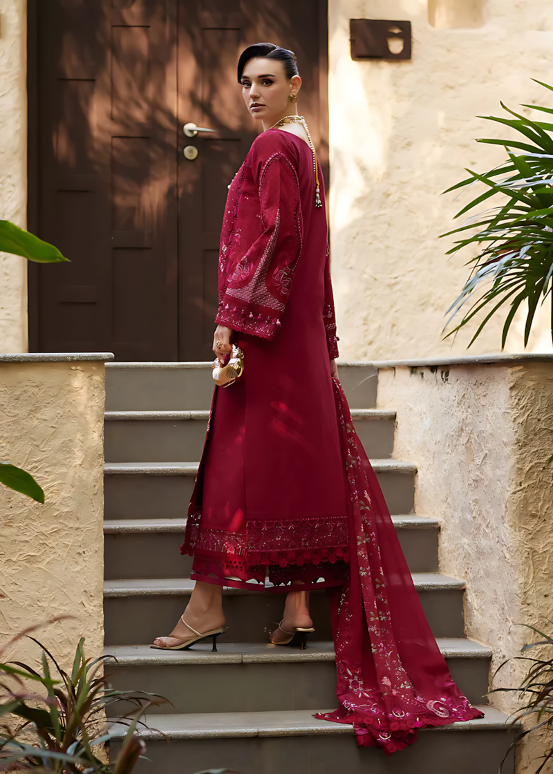 Pakistani Kanwal Malik Ariya Lawn Unstitched Three Piece - Maroon