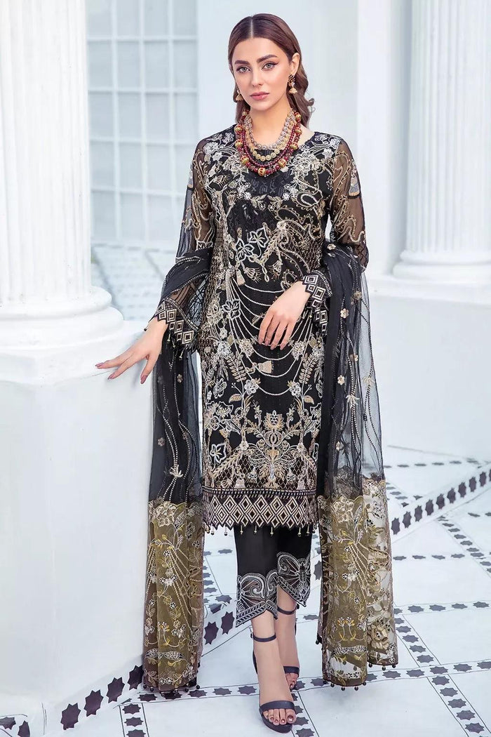 Pakistani Ramsha Embroidered Luxury Chiffon Unstitched Three Piece - Mirage