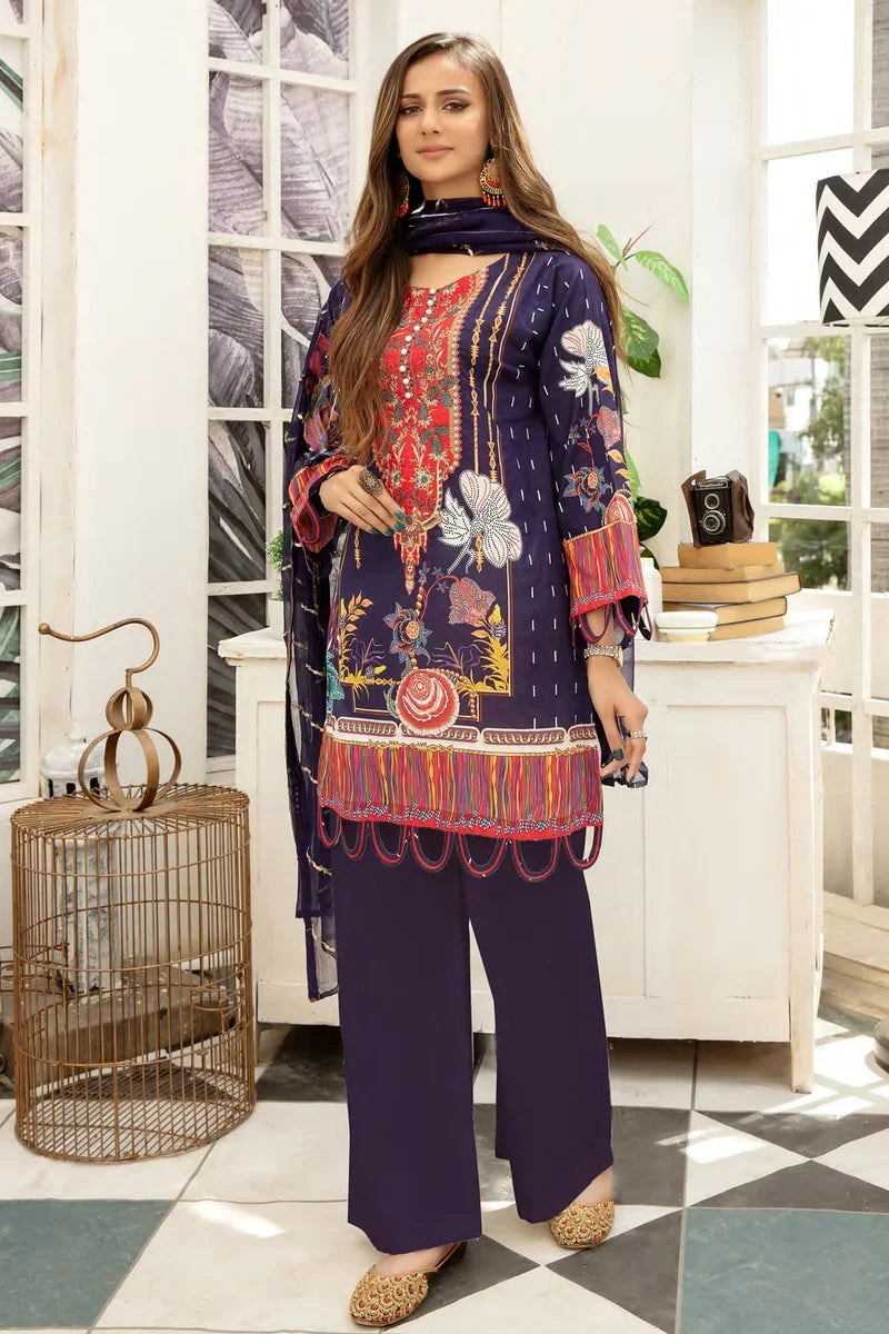 Pakistani Mauve Unstitched Three Piece