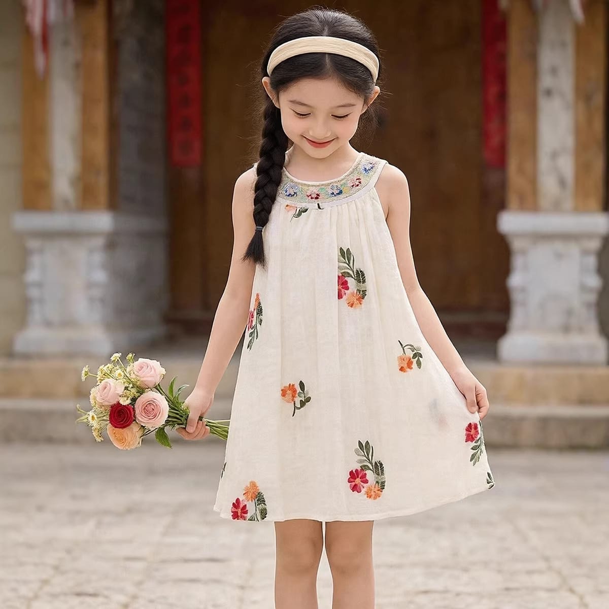 Imported Girls Korean Style Frock - Timberwolf