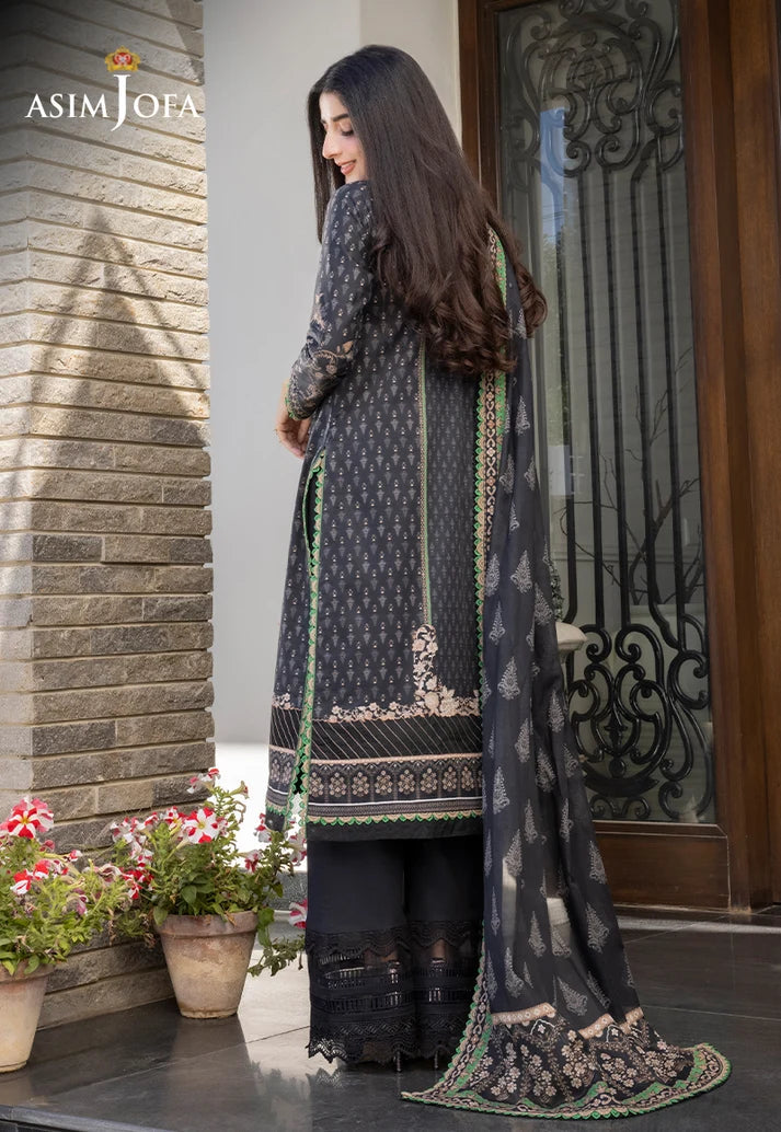 Pakistani Asim Jofa Unstitched Three Piece - Black