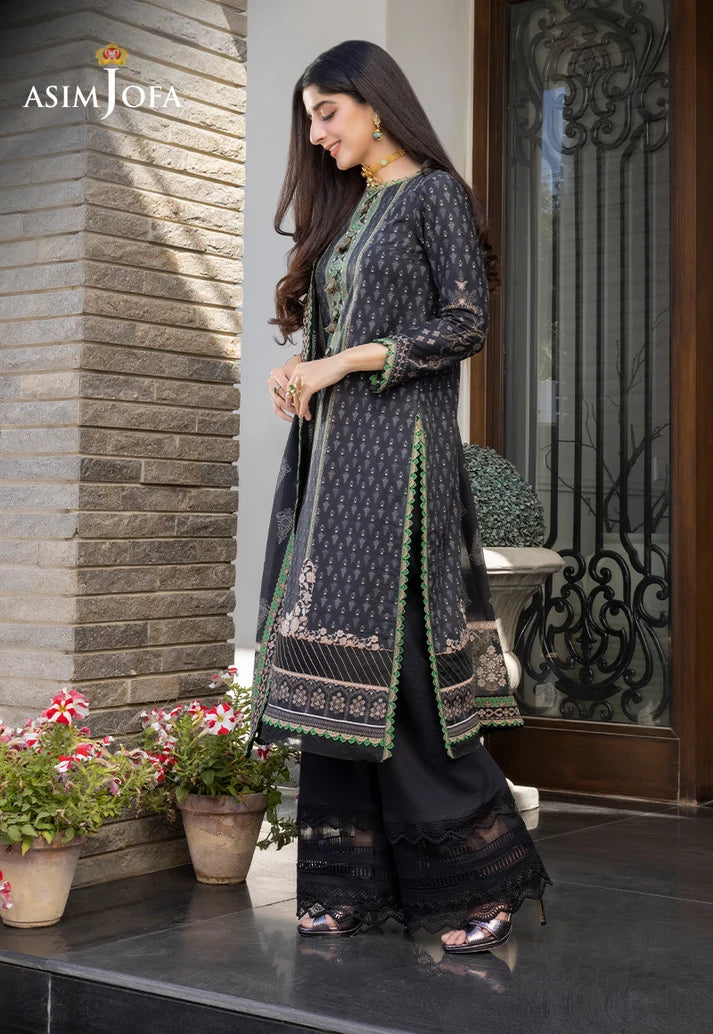 Pakistani Asim Jofa Unstitched Three Piece - Black