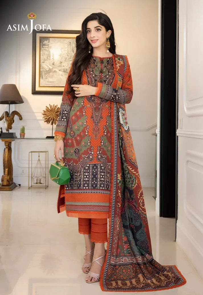 Pakistani Asim Jofa Unstitched Three Piece - Orange