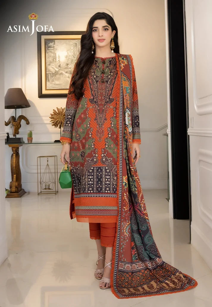 Pakistani Asim Jofa Unstitched Three Piece - Orange