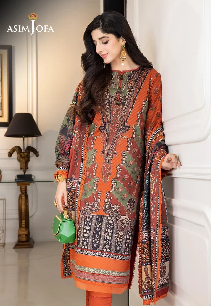 Pakistani Asim Jofa Unstitched Three Piece - Orange