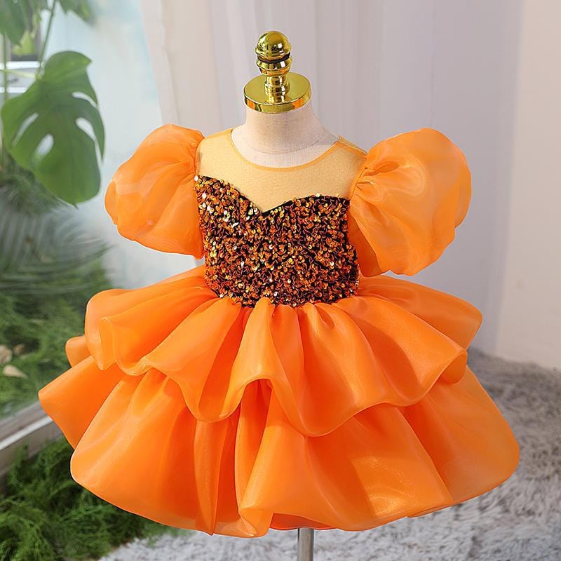 Imported Girls Korean Style Party Dress - Papaya Orange