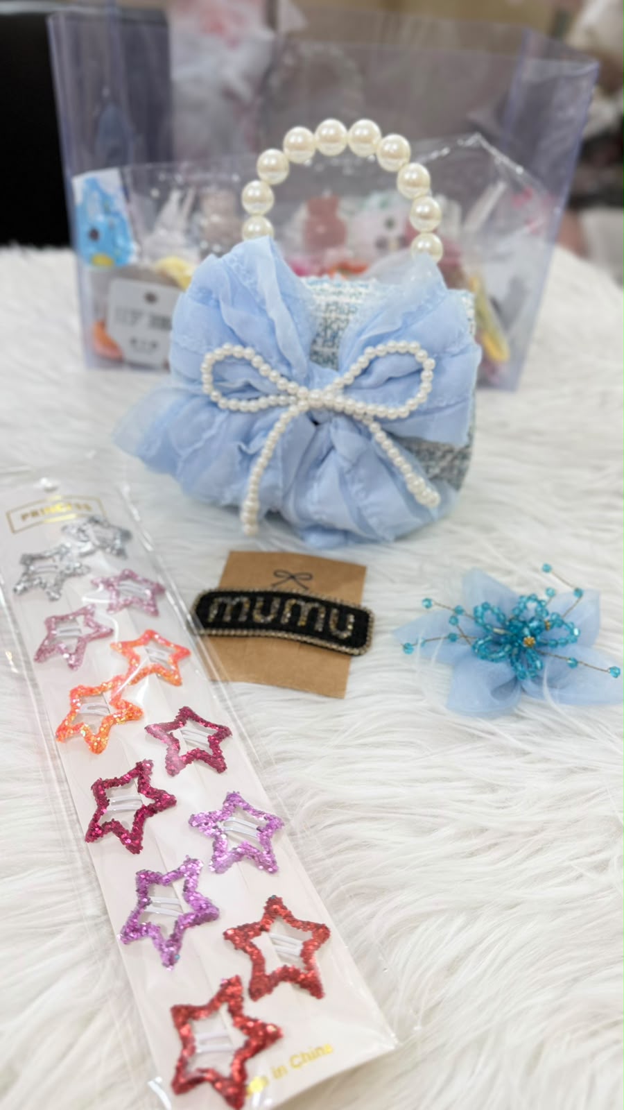 Kids Girls Cute Bag And Hair Clip Combo - Blue