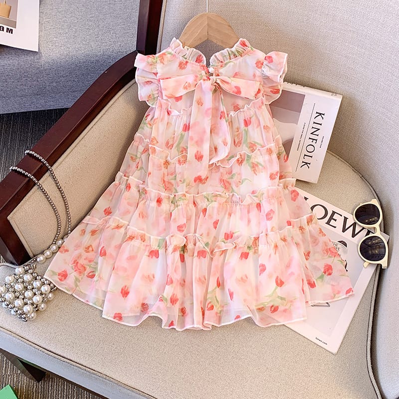 Imported Girls Korean Style Frock - Rose