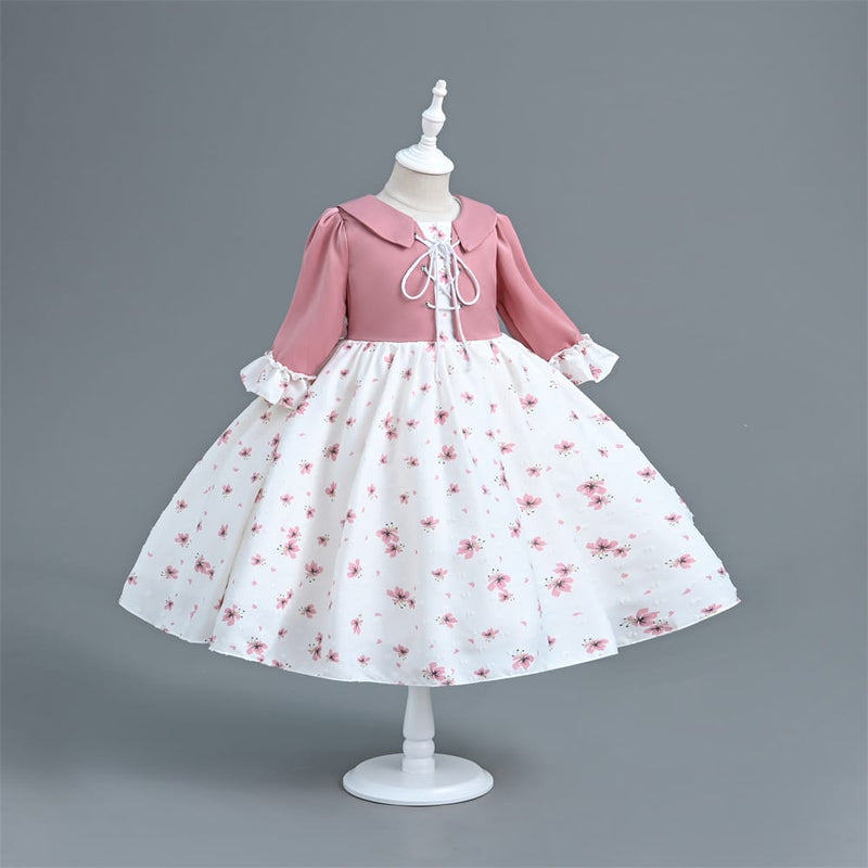 Imported Girls Korean Style Party Dress - Pink X White