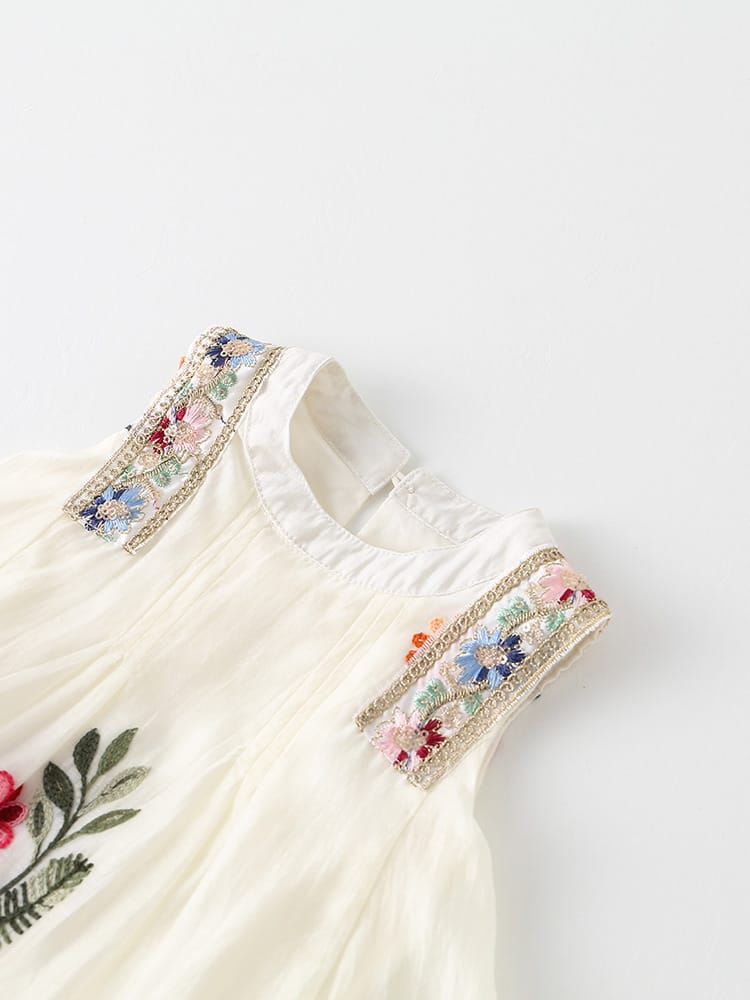 Imported Girls Korean Style Frock - Bone