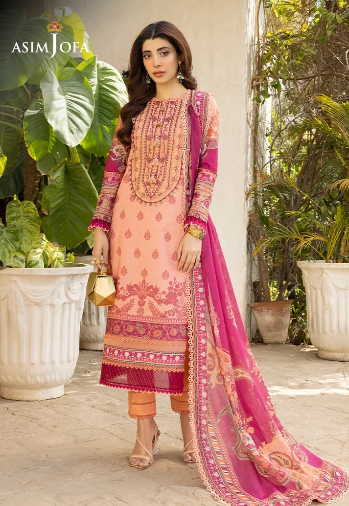 Pakistani Asim Jofa Unstitched Three Piece - Peach