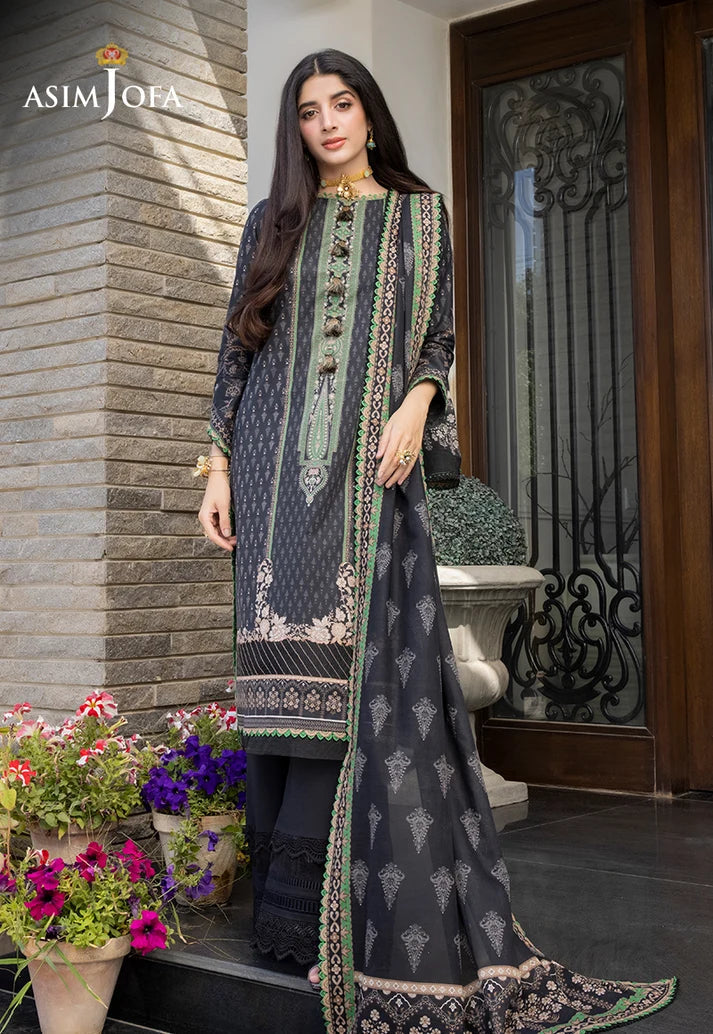 Pakistani Asim Jofa Unstitched Three Piece - Black