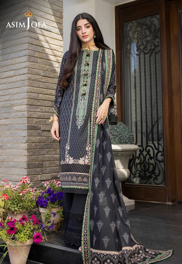 Pakistani Asim Jofa Unstitched Three Piece - Black