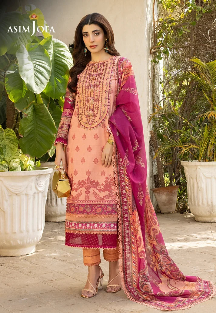 Pakistani Asim Jofa Unstitched Three Piece - Peach