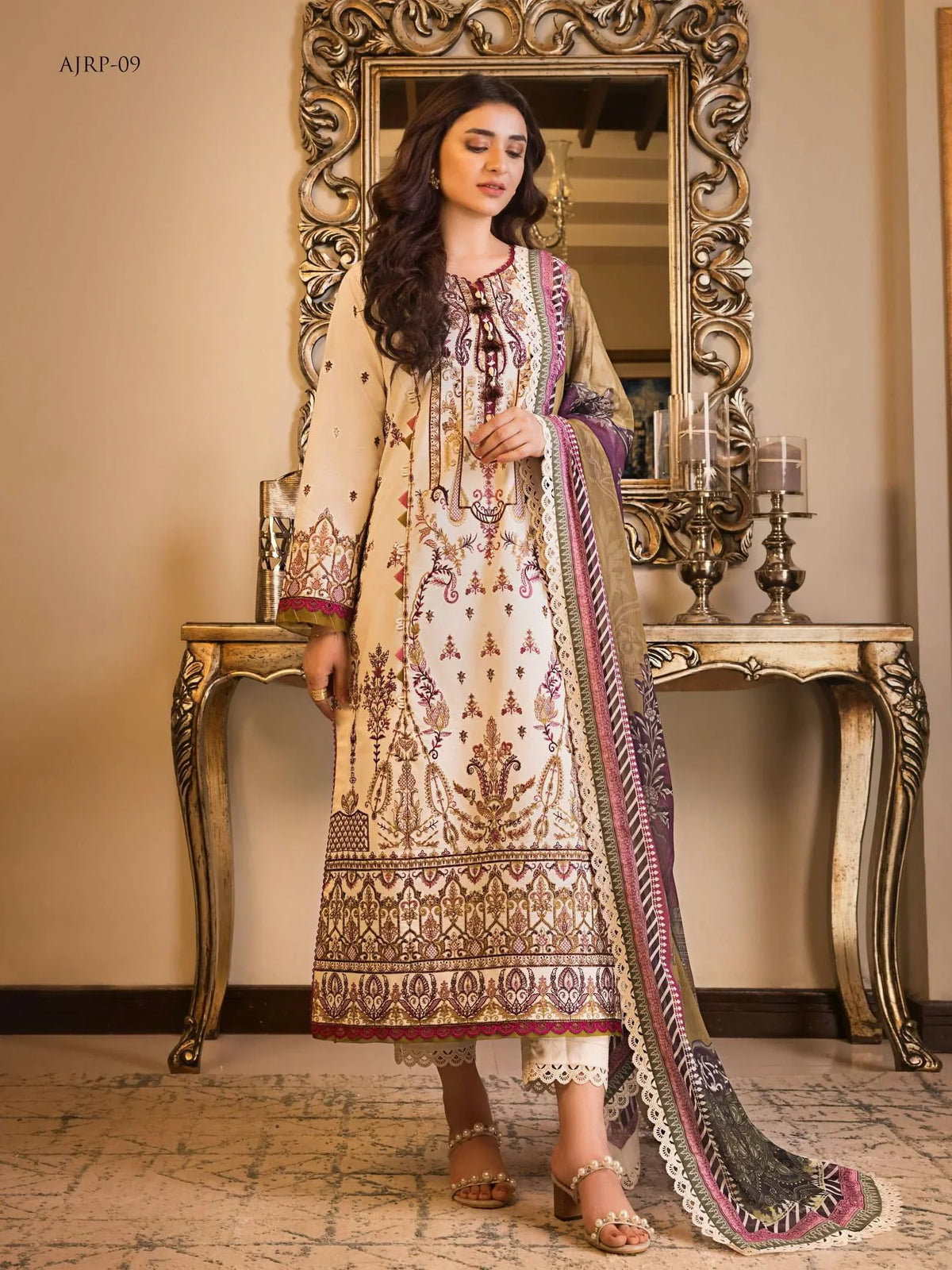 Pakistani Asim Jofa Embroidered Lawn Unstitched Three Piece - AJRP-09