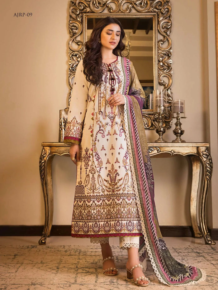 Pakistani Asim Jofa Embroidered Lawn Unstitched Three Piece - AJRP-09
