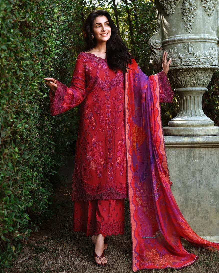 Pakistani Mushq Unstitched Three Piece - Falling Petals