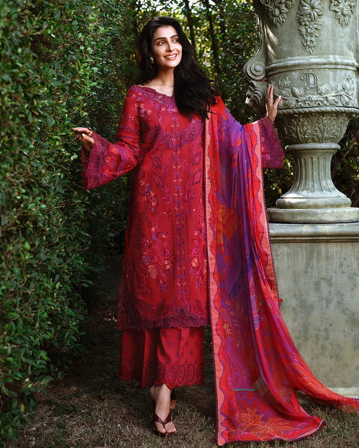 Pakistani Mushq Unstitched Three Piece - Falling Petals