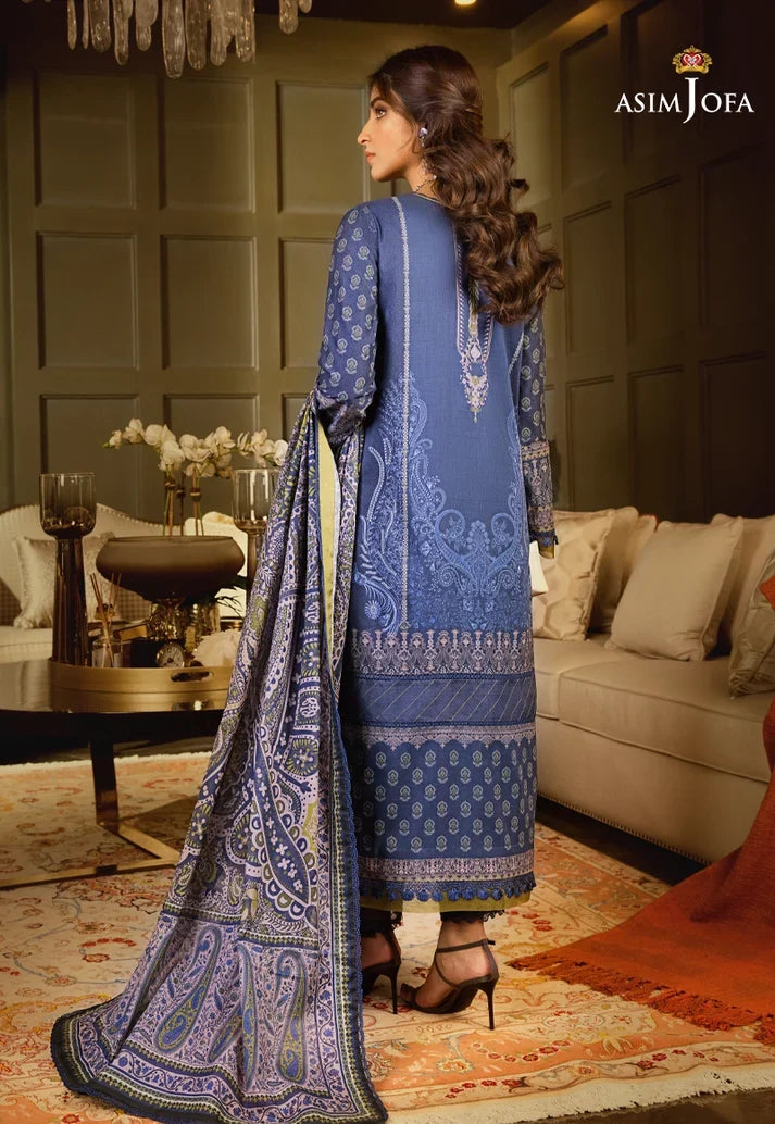 Pakistani Asim Jofa Embroidered Lawn Unstitched Three Piece - Blue