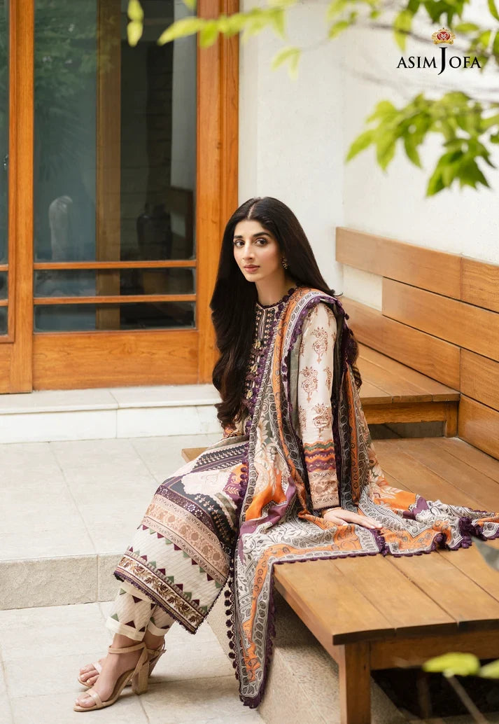 Pakistani Asim Jofa Embroidered Lawn Unstitched Three Piece - Off White