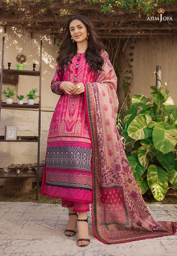 Pakistani Asim Jofa Unstitched Three Piece - Pink