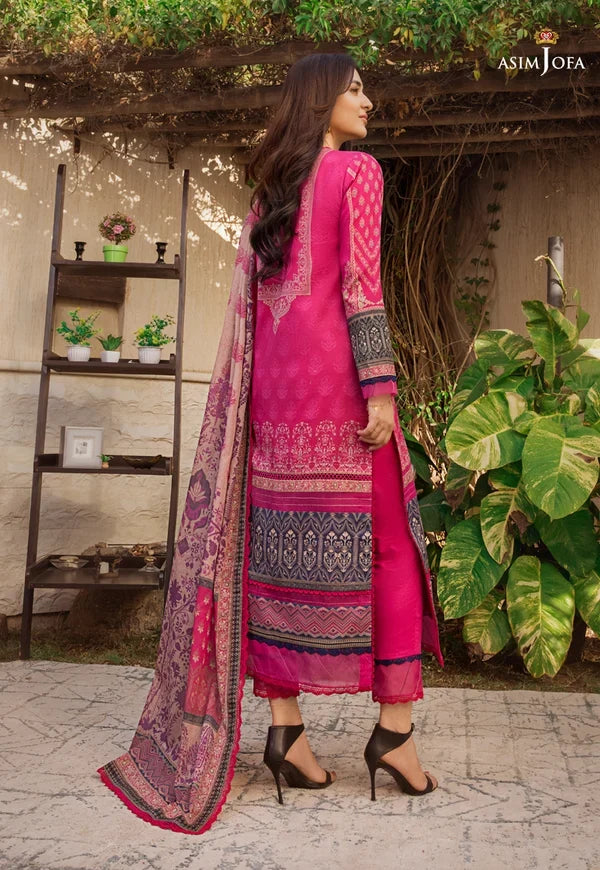 Pakistani Asim Jofa Unstitched Three Piece - Pink