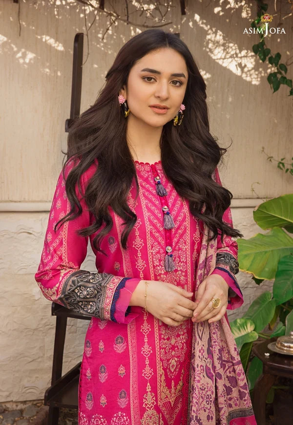 Pakistani Asim Jofa Unstitched Three Piece - Pink