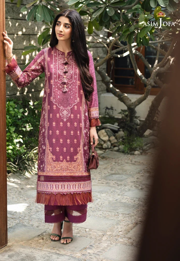 Pakistani Asim Jofa Unstitched Three Piece - Magenta