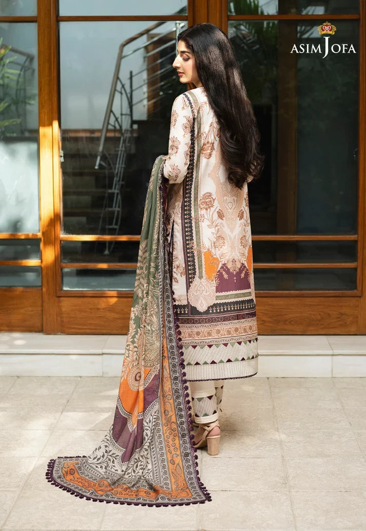 Pakistani Asim Jofa Embroidered Lawn Unstitched Three Piece - Off White
