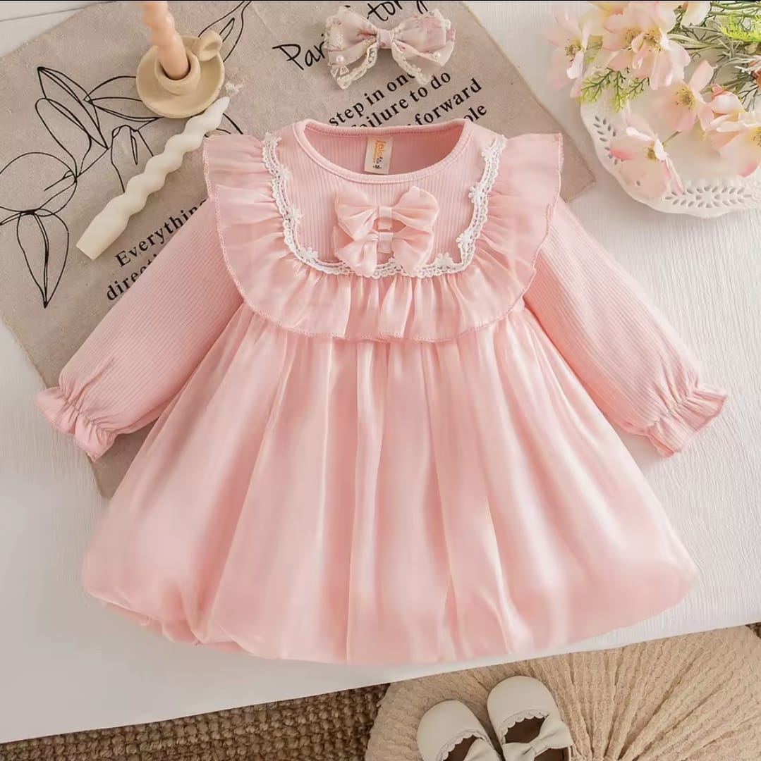 Imported Girls Korean Style Frock - Pink