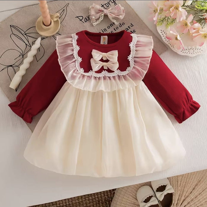 Imported Girls Korean Style Frock - Red