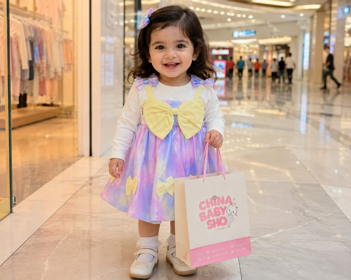 Imported Girls Korean Style Frock - Sky