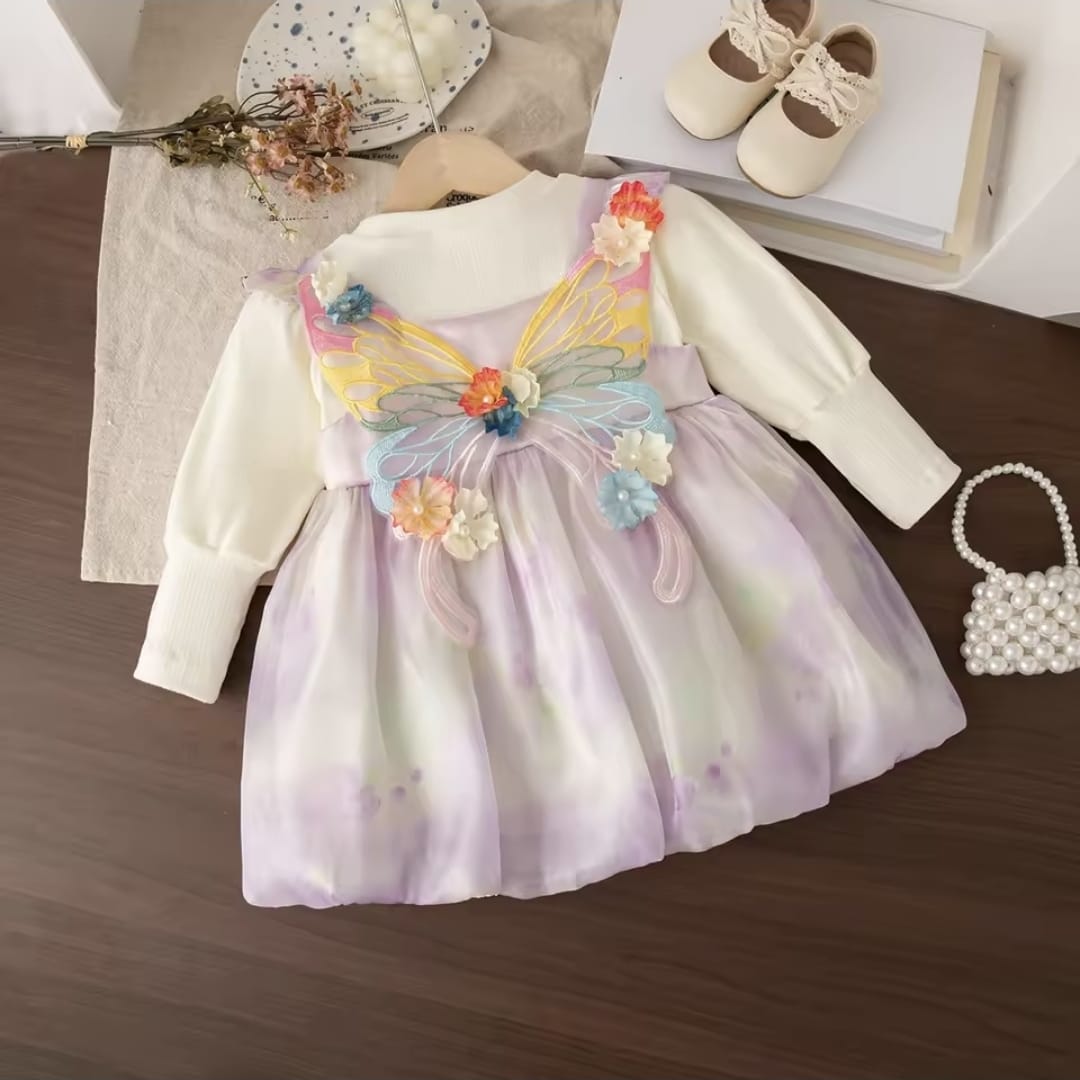 Imported Girls Korean Style Frock - Bone