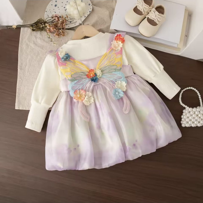Imported Girls Korean Style Frock - Bone