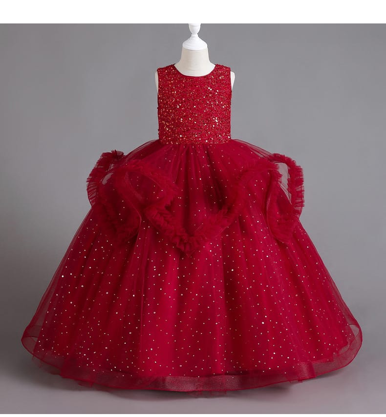 Imported Girls Korean Style Party Dress - Firebrick