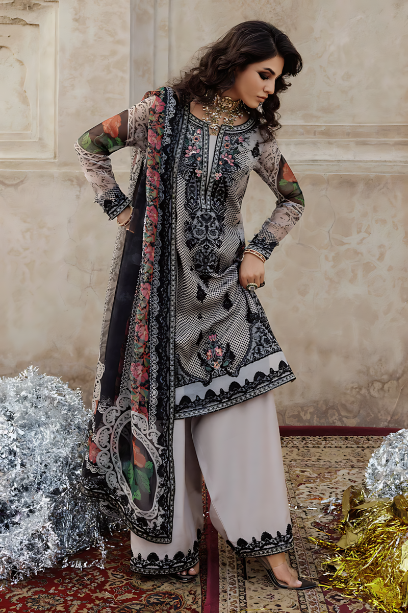 Pakistani Charizma Vasal Embroidered Unstitched Three Piece - Smoky Grey